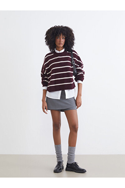 LC Waikiki Crew Neck Striped Oversize Women's Knitwear Sweater