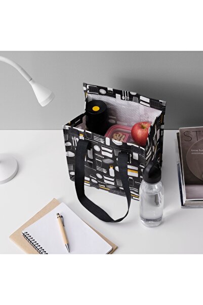 Generic Lunch bag, patterned grey, 25 x 16 x 27 cm