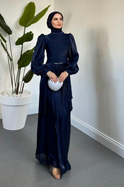 MERVEN AKYÜZ Cleane Beli Taşlı Ja Jan Abiye Lacivert