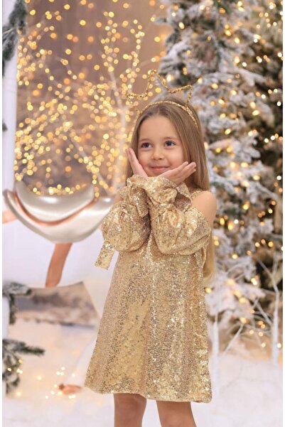 mon icone gold sequin dress with gold details