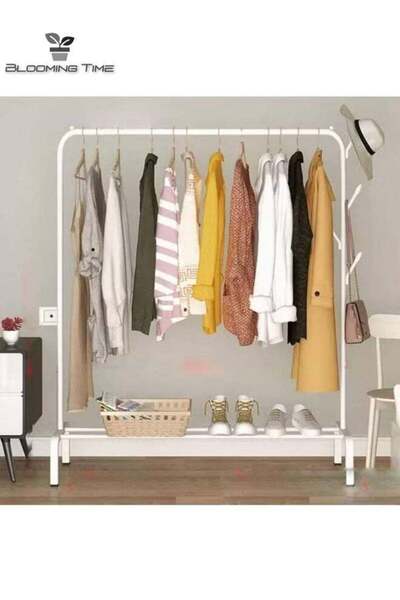 BLOOMING TIME Clothes Drying Rack And A Layer Of Shoe Rack White 110x40x150cm