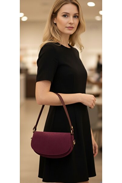 themoiss Bordo Renk Süet Kutu El ve Omuz Çantasi