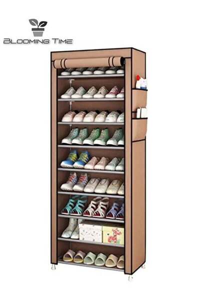BLOOMING TIME 10-Layer Non-Woven Shoe Rack, Dustproof, Large Capacity, Easy T...