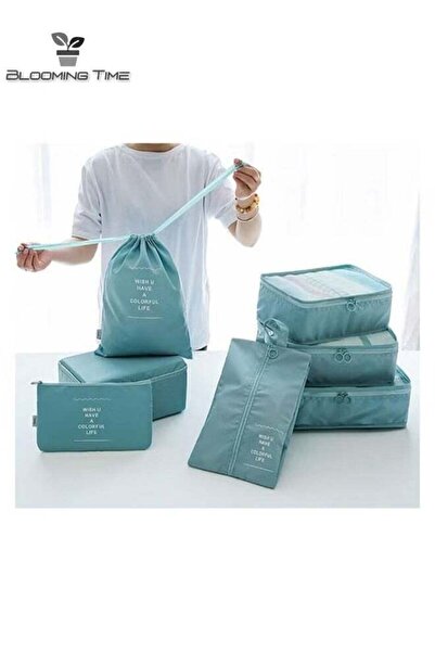 BLOOMING TIME 7 Pieces Waterproof Travel Luggage Storage Bag Set - Blue