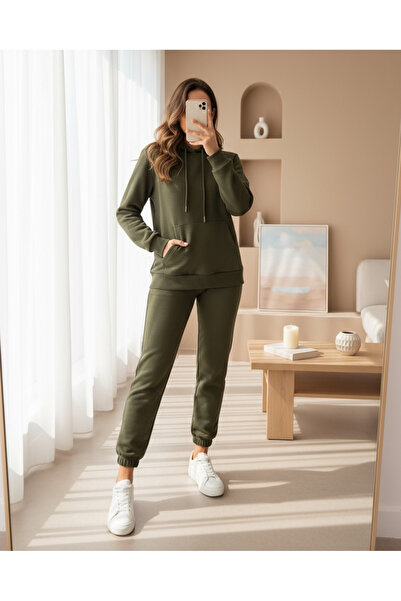 modamtn Set dublu pentru femei, cu mâneci lungi, cu glugă, cu șireturi, cu tr...