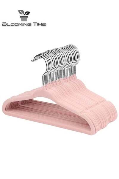 BLOOMING TIME 100 Velvet Non-Slip Coat Hanger Set Pink