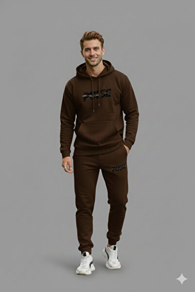 LiyAdaCo Men's Hooded Pulse Printed Brown Bottom Top Tracksuit Set