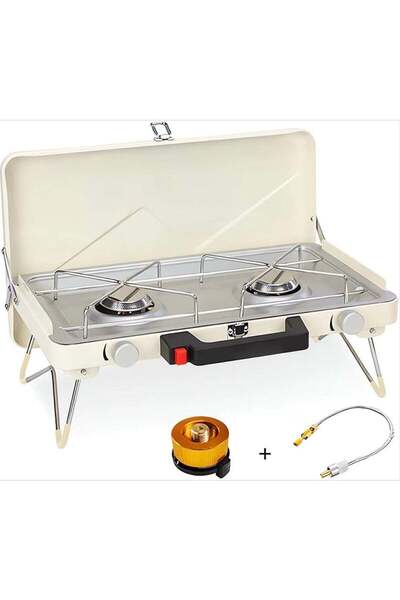 Generic 2 in 1 Portable Gas Stove BBQ Grill Double Burner Outdoor Camping Adjustable Heat Garden Hiking