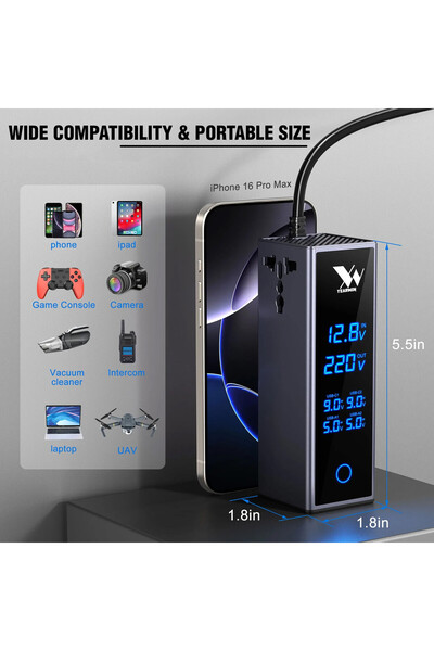 Generic 300W Car Power Inverter 12V to 220V Converter 7 Ports Fast Charging Type C USB Outlet Adapter