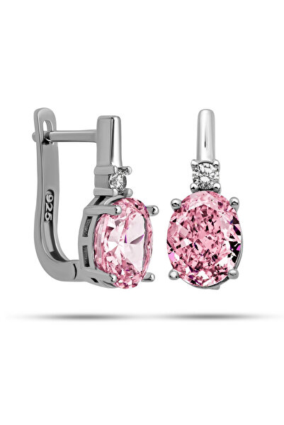 norsary أقراط نسائية من الفضة على شكل حجر الزركون الوردي بيضاوي الشكل