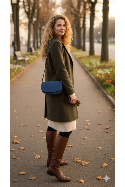 themoiss حقيبة يد وكتف موديل بلون أزرق داكن من جلد الغزال