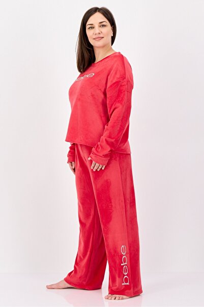 Bebe Women 2 Pieces Sleepwear Pyjama Top and Pants Set, Red