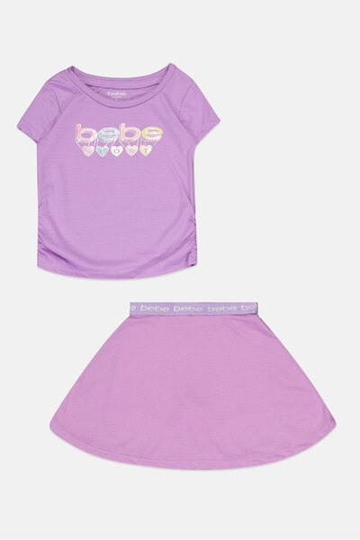 Bebe Toddlers Girl 2 Pcs Brand Logo Outdoor Top And Skort Set, Multicolor