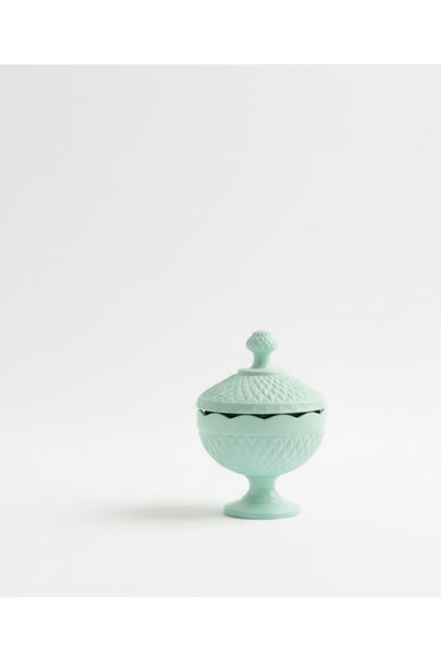 Mutser Mint Yeşil Plastik Kapaklı Şekerdanlık Dekoratif Küçük Desenli Şık Sunum ve Mutfak Aksesuarı