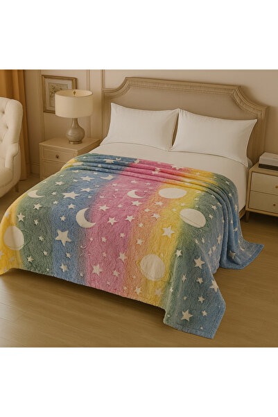 OEM Super soft rainbow phosphorescent blanket 1 KG, moon and stars pattern, 2...