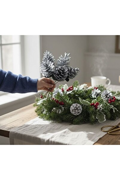 kutmen 5 قطع من الزهور الكبيرة المطلية بالفضة (زهور مجففة)