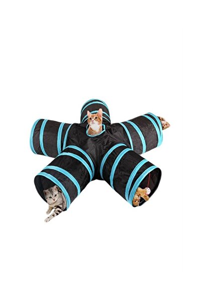 BLOOMING TIME لعبة نفق قابلة للطي بخمسة اتجاهات للحيوانات الأليفة، أسود/أزرق،...