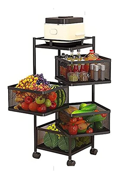 BLOOMING TIME Kitchen Rotatable Multi-layer Storage Rack with Wheels (80×40×3...