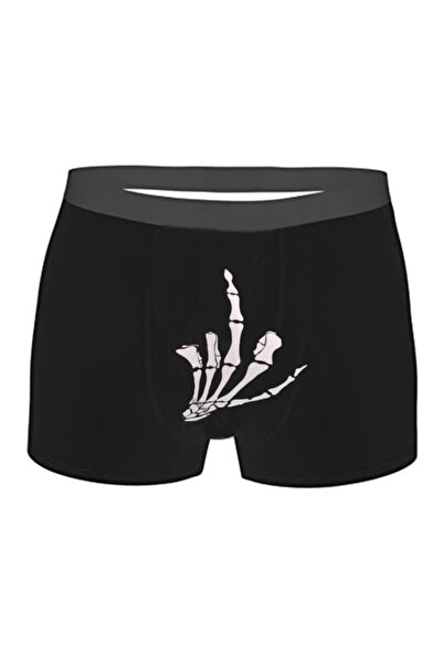 HediyeMania Espirili Mid Finger Skeleton B με τύπωμα Μαύρο Ανδρικό Μπόξερ Βαμ...