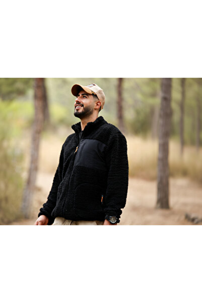 TKT Μαύρο μπουφάν από φλις Welsoft με φερμουάρ, 3 τσέπες, λεπτομέρεια στο μπροστινό μέρος, πλήρες μέγεθος