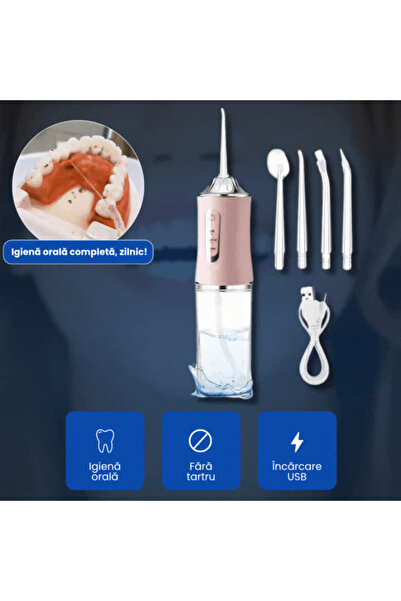 OferteTop Oral Water Jet Cleaner, 4 Nozzles, Adjustable Pressure and USB Charging