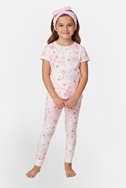 Betsey Johnson Kids Girl 3 Pieces Allover Print Pyjama Top And Bottom With Headband Set, Multicolor