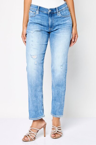 Calvin Klein Jeans Women Straight Fit Ripped Denim Jeans, Blue