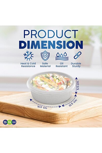 SNH Packing 10-Pack 500ml White Round Disposable Paper Bowls with Clear Lids