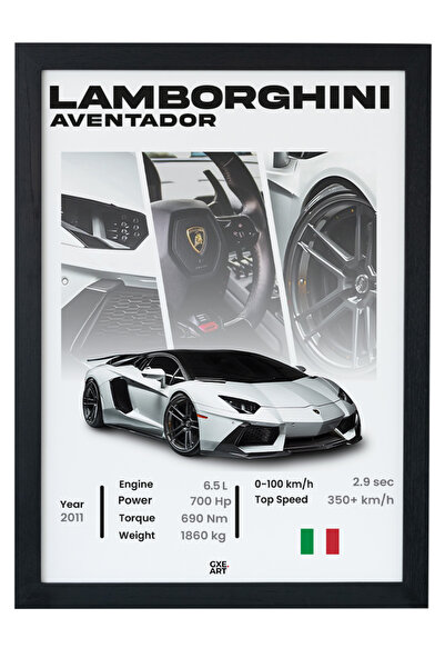 gxe.art Lamborghini Aventador drveni poster sa okvirom – dizajn V12 hiperautoma