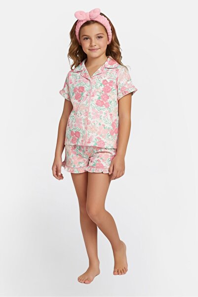 Betsey Johnson Kids Girl 3 Pieces Floral Print Pyjama Set With Headband, Multicolor