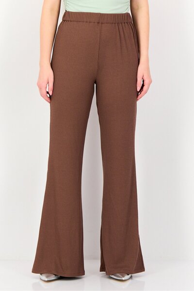 Kayfi Women Regular Fit Rip Wide Leg Pants, Brown