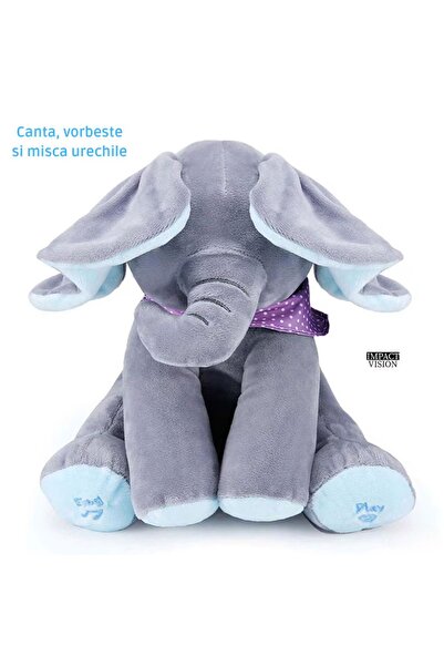 Impact Vision Jucarie Interactiva de Plus Elefant Cucu Bau, Vorbeste Si Canta, Gri/Albastru, Impact Vision®