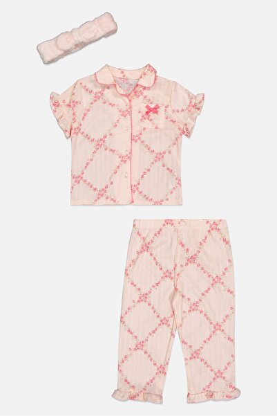 Betsey Johnson Toddlers Girl 3 Pieces Floral Print Pyjama Top And Bottom With Headband Set, Multicolor