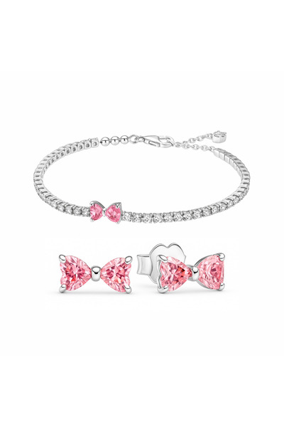 NOVVO Set bijuterii Cercei si Bratara Pink Bow Argint 925
