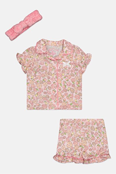 Betsey Johnson Toddlers Girl 3 Pieces Floral Print Pyjama Top And Bottom With Headband Set, Multicolor