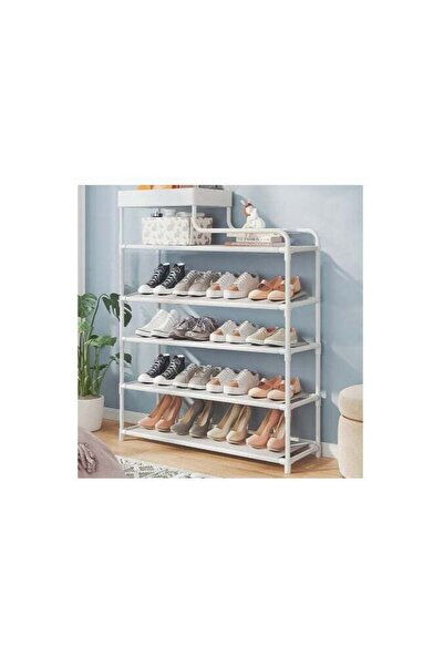 BLOOMING TIME منظم أحذية مستقل مكون من 6 طبقات مع صندوق تخزين، أبيض جديد