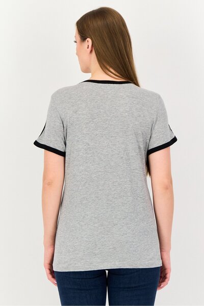 Brave Soul Women Crew Neck Short Sleeve Graphic Print T-Shirt, Grey