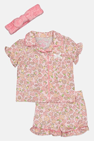 Betsey Johnson Toddlers Girl 3 Pieces Floral Print Pyjama Top And Bottom With Headband Set, Multicolor
