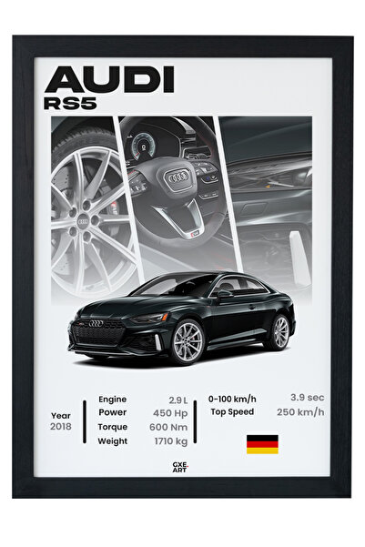 gxe.art Audi RS5 Ahşap Çerçeveli Poster Tablo – Quattro Coupe