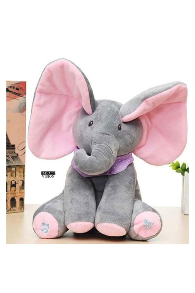 Impact Vision Jucarie Interactiva de Plus Elefant Cucu Bau, Vorbeste Si Canta, Roz/Gri, Impact Vision®
