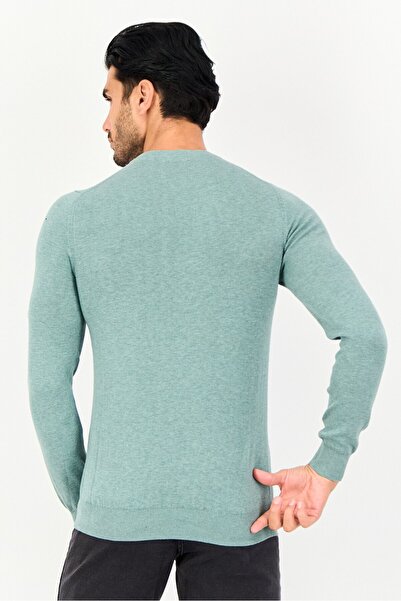 CELIO Men V Neck Long Sleeve Heather Sweater, Green