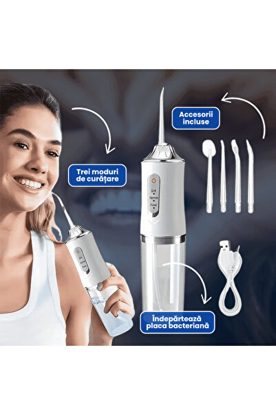 OferteTop Oral Water Jet Cleaner, 4 Nozzles, Adjustable Pressure and USB Charging