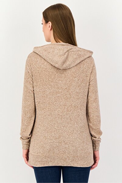 Poof Women Heather Long Sleeve Hooded Sweatshirt, Light Brown