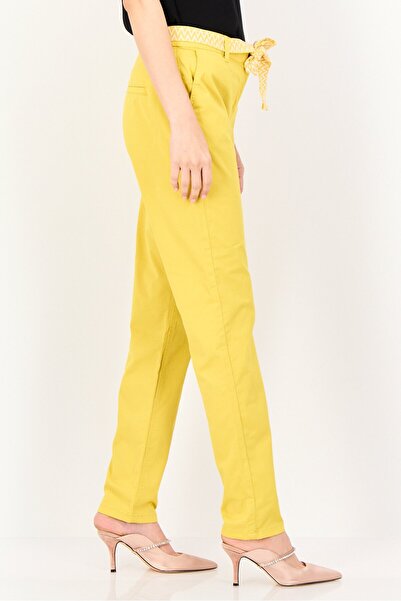 PROMOD Women Solid Straight Leg Pants With Belt, Mustard
