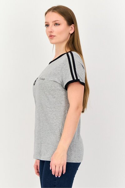 Brave Soul Women Crew Neck Short Sleeve Graphic Print T-Shirt, Grey