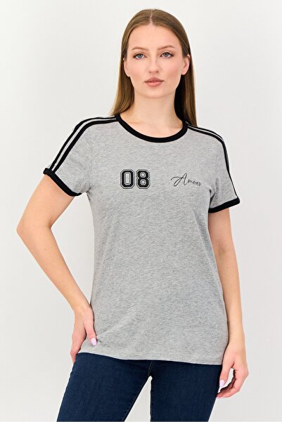 Brave Soul Women Crew Neck Short Sleeve Graphic Print T-Shirt, Grey