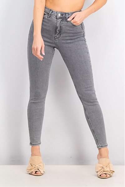 TopShop Women Skinny Fit Plain High Waisted Skinny Jeans, Washed Grey