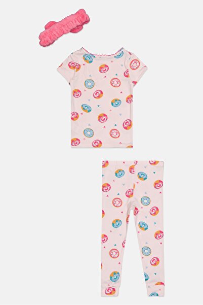 Betsey Johnson Toddlers Girl 3 Pieces Allover Print Pyjama Top And Bottom With Headband Set, Multicolor