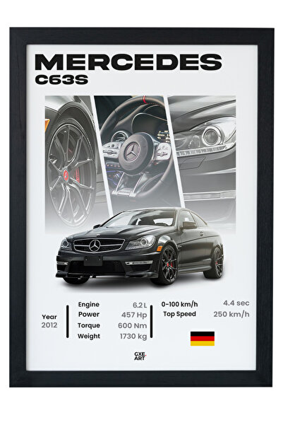gxe.art Mercedes-AMG C63 S Ahşap Çerçeveli Poster Tablo – V8 Tasarım