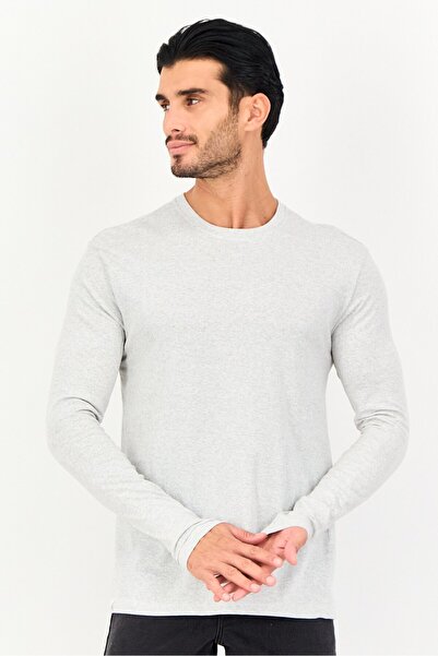 Kangol Men Crew Neck Long Sleeve Heather T-Shirt, Grey